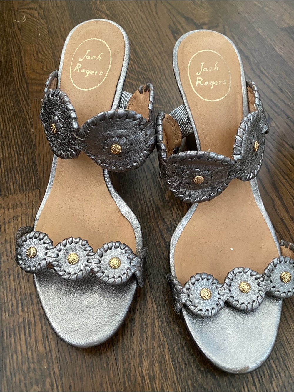 Jack Rogers Silver Leather Embellished Wedges